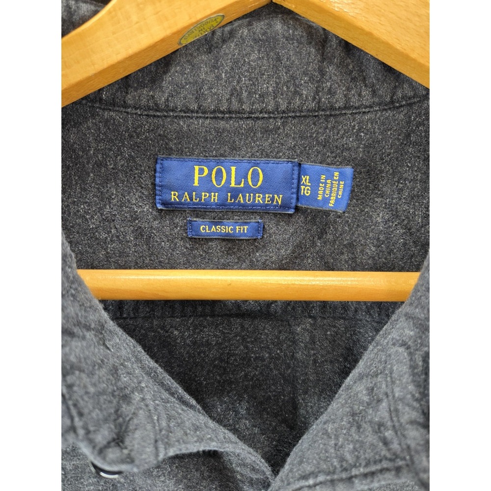 Polo Ralph Lauren Polo Flannel Shirt Mens XL Gray Flap Pocket Shacket Button Up - Picture 3 of 6